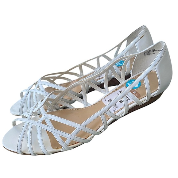NICKELS White Leather Strappy 1” Wedge Sandals Open Toe Hard to Find Size 13W - Picture 1 of 14